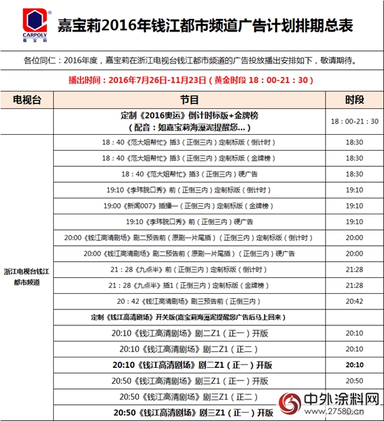 裏約奧運倒計時，嘉寶莉廣告強勢登陸浙江省