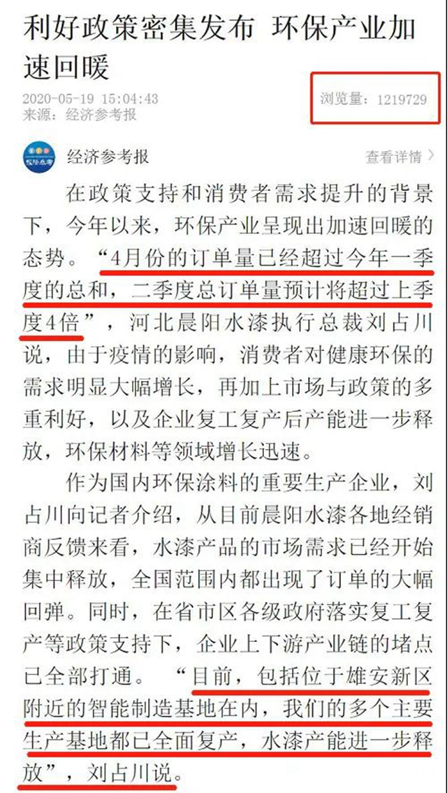 四倍增速、產銷兩旺：新華社等中央、省、市核心黨媒三讚晨陽水漆