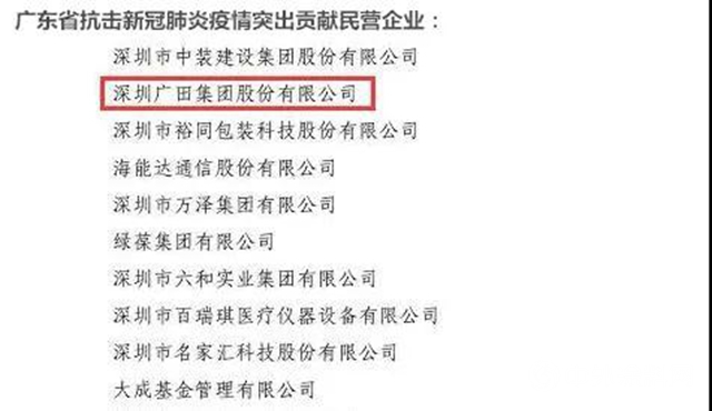 廣田集團榮獲“廣東省抗擊新冠肺炎疫情突出貢獻民營企業”稱號"
140494"