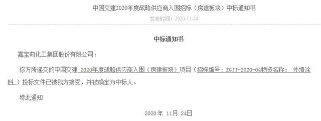 中標｜喜報連連！嘉寶莉成功入圍中國交建戰略供應商名錄"
142560"