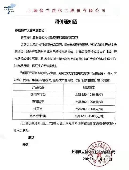 牛年牛漲，上海保立佳產(chan) 品全麵調高