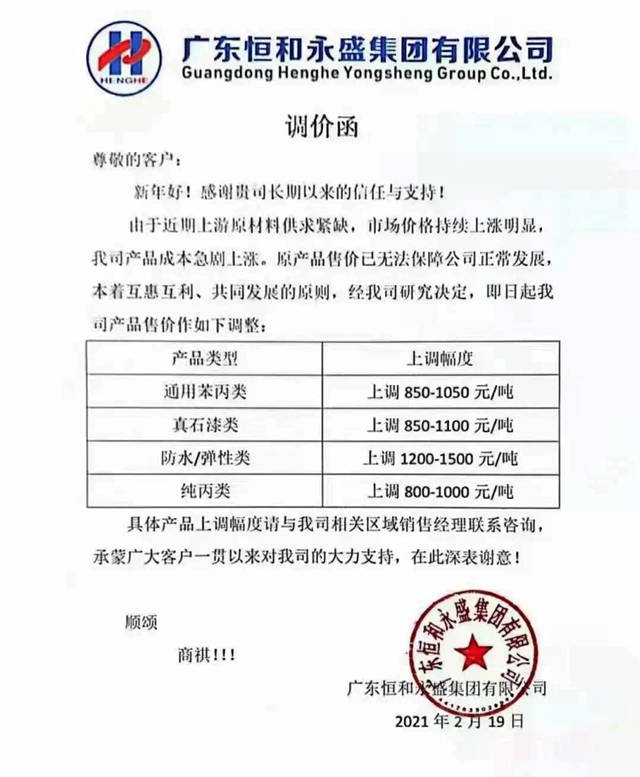 最高上漲1500元/噸！恒和永盛調價(jia) 應對成本上漲