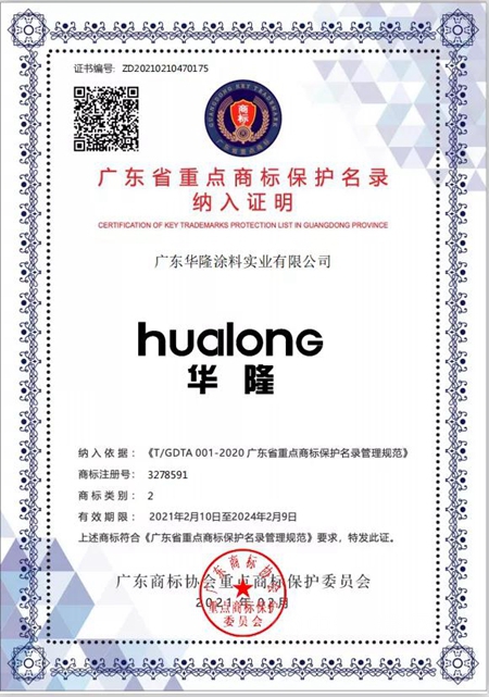 華隆塗料被納入“廣東(dong) 省重點商標保護名錄”且獲兩(liang) 項大獎