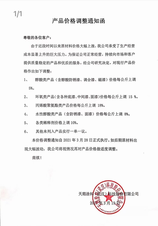 工業(ye) 漆漲價(jia) 潮再襲！佐敦、寶塔山、齊魯、雙虎、天鵝、樂(le) 化又漲多少？