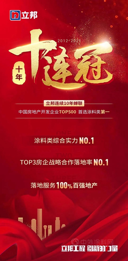 立邦三棵樹亞(ya) 士等數十個(ge) 品牌獲2021中國房地產(chan) 500強首選塗料品牌