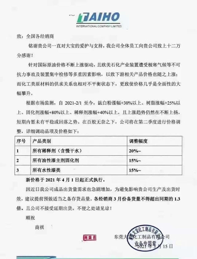 又漲了！立邦華潤威士伯百川大寶再掀漲價(jia) 潮 行業(ye) 洗牌進程將加速