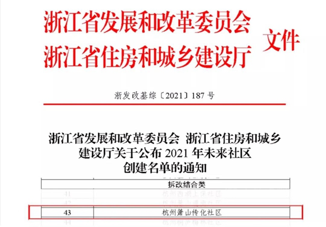 杭州蕭山傳(chuan) 化社區入選浙江省2021年未來社區創建名單