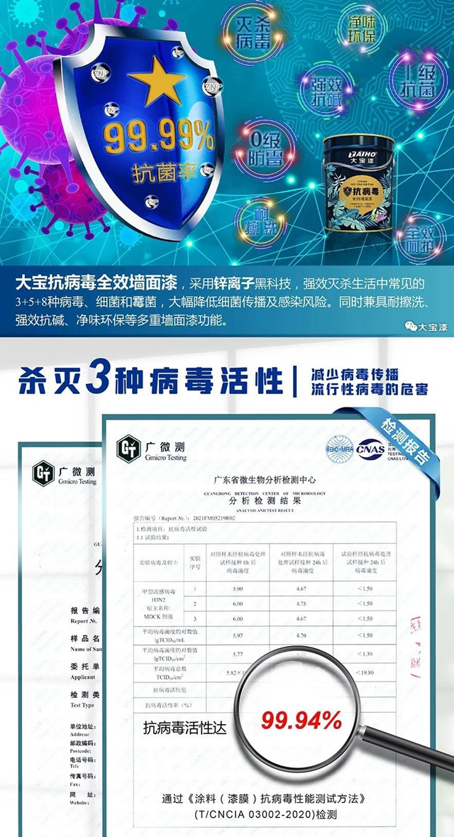 大寶漆 抗病毒全效牆麵漆│護牆鋅淨界