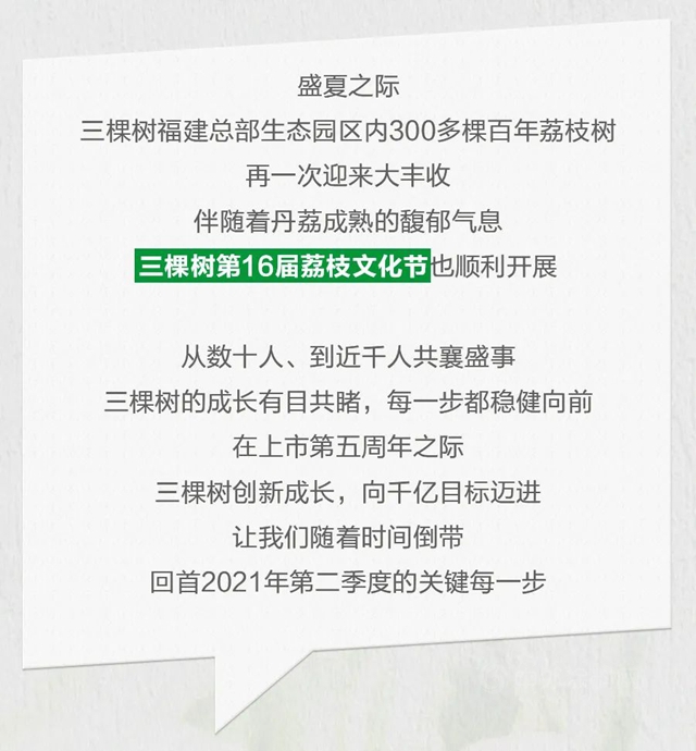 三棵樹2021年第二季度大事件