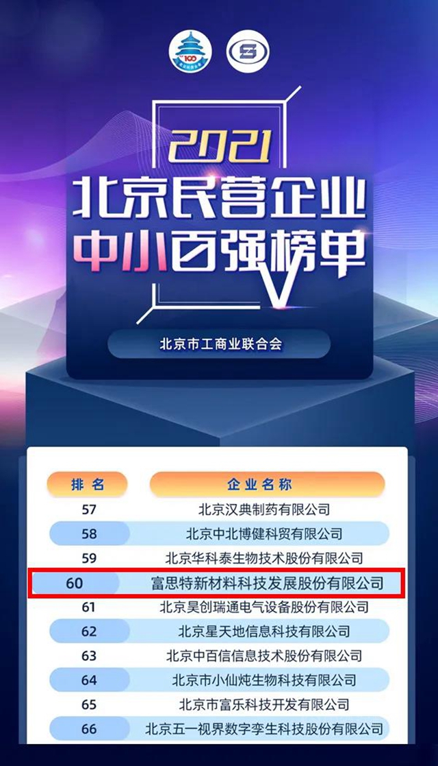 富思特榮登2021年“北京民營企業(ye) 中小百強”、“北京民營企業(ye) 社會(hui) 責任百強”榜