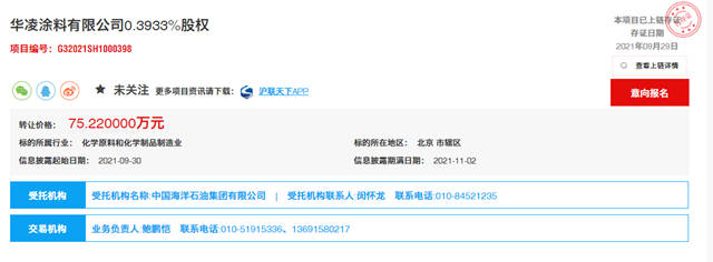 中海油常州院掛牌轉讓華淩塗料公司股權
