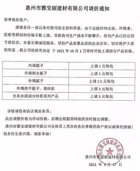 塗料、原料全線上漲！一單一議！原報價(jia) 作廢！必須現款現貨……