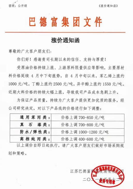 七連漲！乳液巨頭巴德富再發漲價(jia) 函！