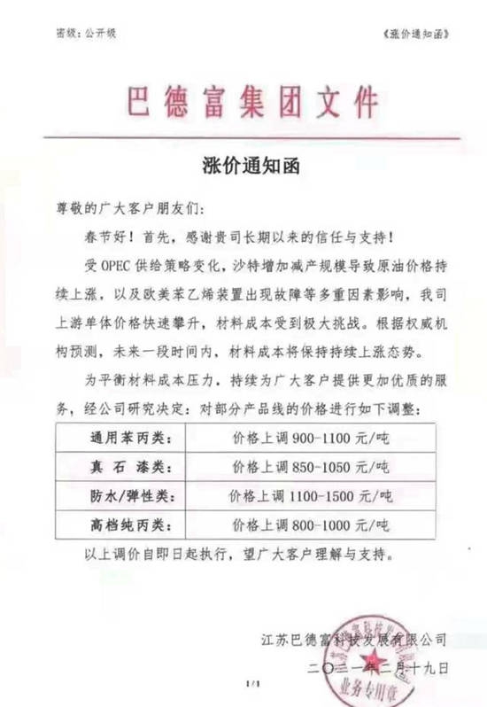 七連漲！乳液巨頭巴德富再發漲價(jia) 函！