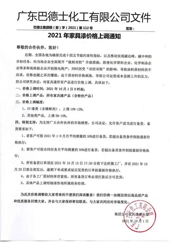 家具漆第三輪集體(ti) 漲價(jia) 再次開啟！不漲=溺死，要漲多少？