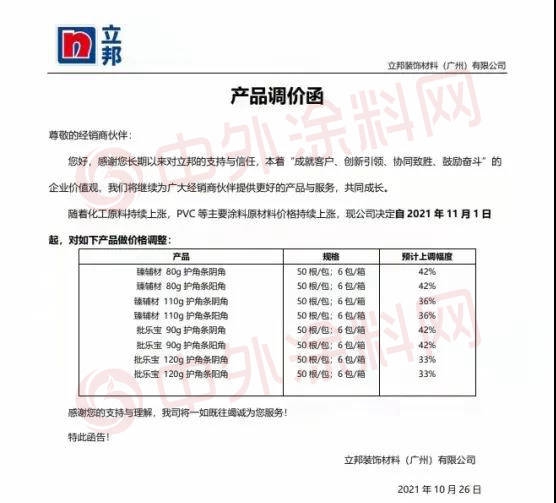 2天4封漲價(jia) 函，一月一漲！立邦裝飾漆全品類價(jia) 格再次上調