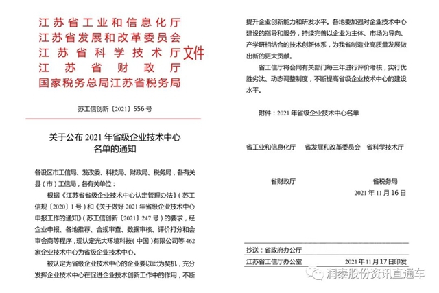 省級企業(ye) 技術中心公布 潤泰泰興(xing) 公司上榜！
