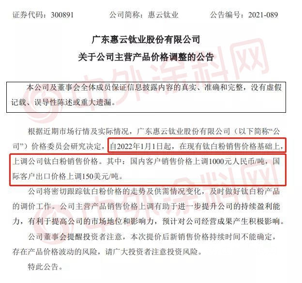 鈦白粉價(jia) 格鎖定明年繼續開漲！鈦白粉企業(ye) 又要“割韭菜”？