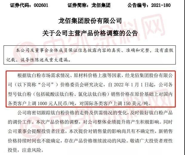量價(jia) 齊升！我國鈦白粉2021年總量達379萬(wan) 噸，龍頭企業(ye) 爭(zheng) 擴產(chan) 能