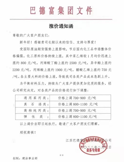 巴斯夫一月三連漲！ 原料、塗料、防水漲潮漫卷擋不住？
