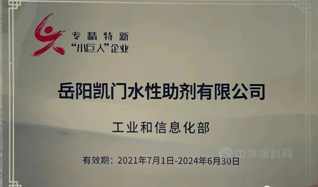 嶽陽凱門水性助劑有限公司榮獲國家級“小巨人”企業(ye) 