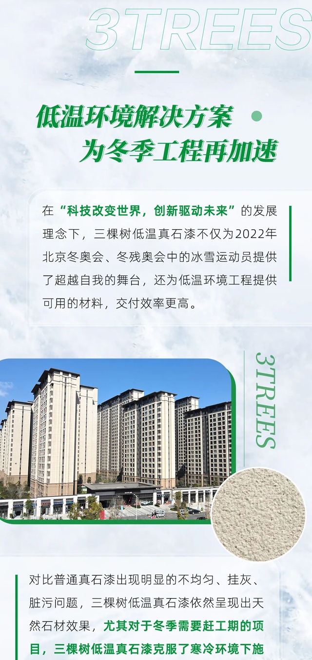 三棵樹率先推出耐低溫真石漆產(chan) 品體(ti) 係，為(wei) 用戶提供高寒區域冬季外牆施工解決(jue) 方案