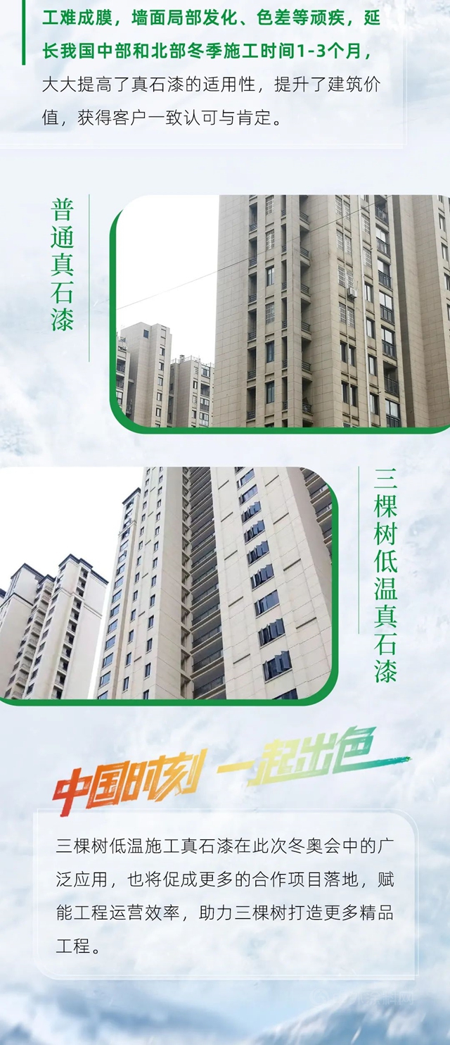 三棵樹率先推出耐低溫真石漆產(chan) 品體(ti) 係，為(wei) 用戶提供高寒區域冬季外牆施工解決(jue) 方案
