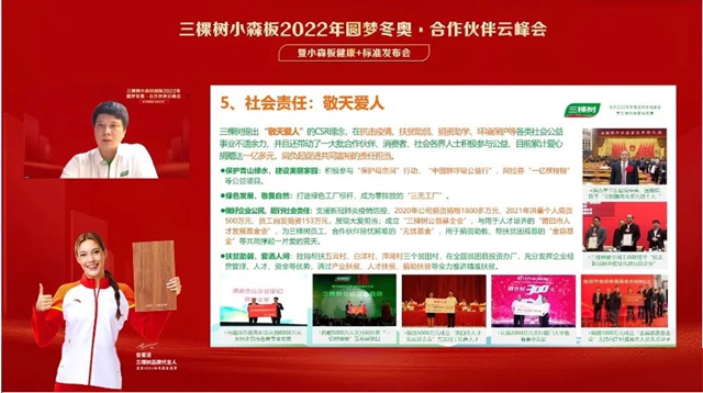 三棵樹小森板 “2022年圓夢冬奧·合作夥(huo) 伴雲(yun) 峰會(hui) 暨小森板健康+標準發布會(hui) ”圓滿舉(ju) 辦！