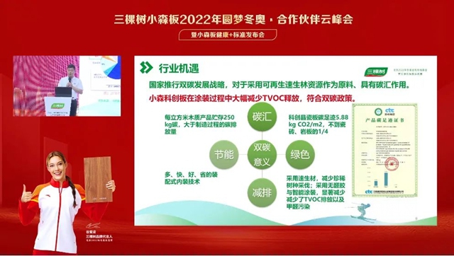 三棵樹小森板 “2022年圓夢冬奧·合作夥(huo) 伴雲(yun) 峰會(hui) 暨小森板健康+標準發布會(hui) ”圓滿舉(ju) 辦！