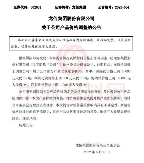 漲“鈦“狠！龍佰集團今年漲3次！原料、塗料、防水繼續開漲！