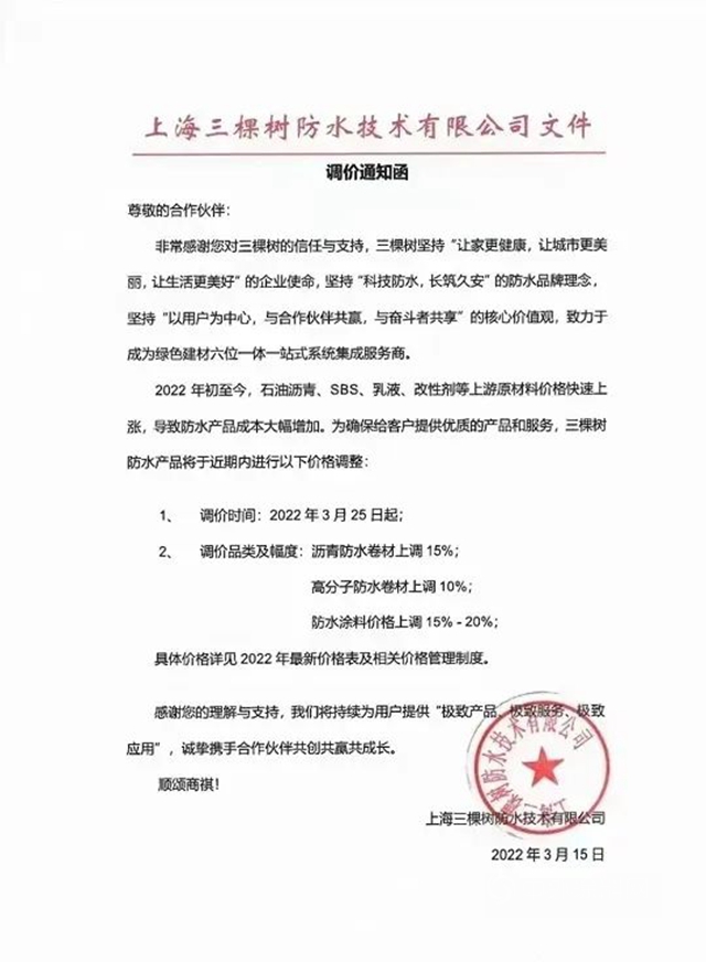 防水塗料最高上調20%！OQ化學/關(guan) 西/阿克蘇諾貝爾/畢克等化工巨頭再次漲價(jia) 