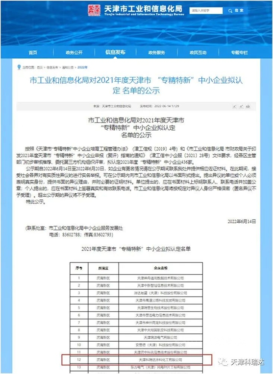 科瑞達被認定為(wei) 天津市“專(zhuan) 精特新”中小企業(ye) 