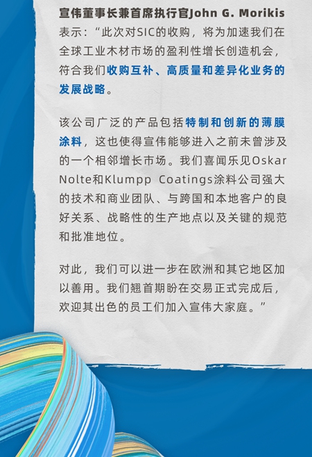 宣偉(wei) 宣布收購德國木器塗料公司
