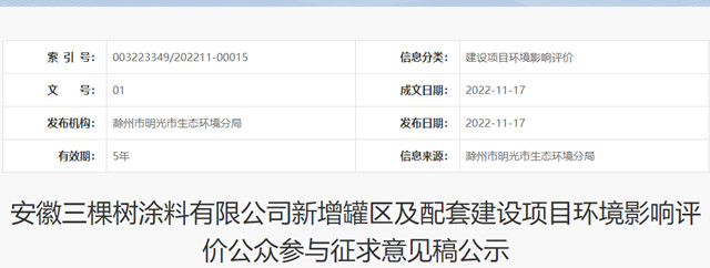 新增產(chan) 能1.5萬(wan) 噸  三棵樹擴建安徽工廠