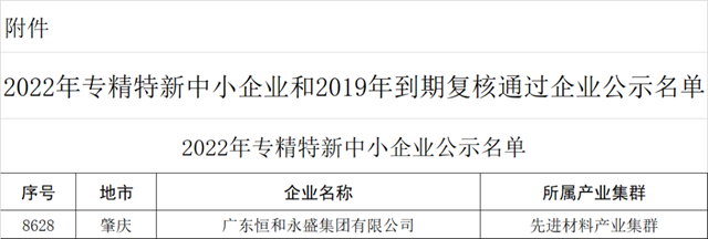 恒和永盛集團榮膺“2022年廣東(dong) 省專(zhuan) 精特新中小企業(ye) ”榮譽稱號