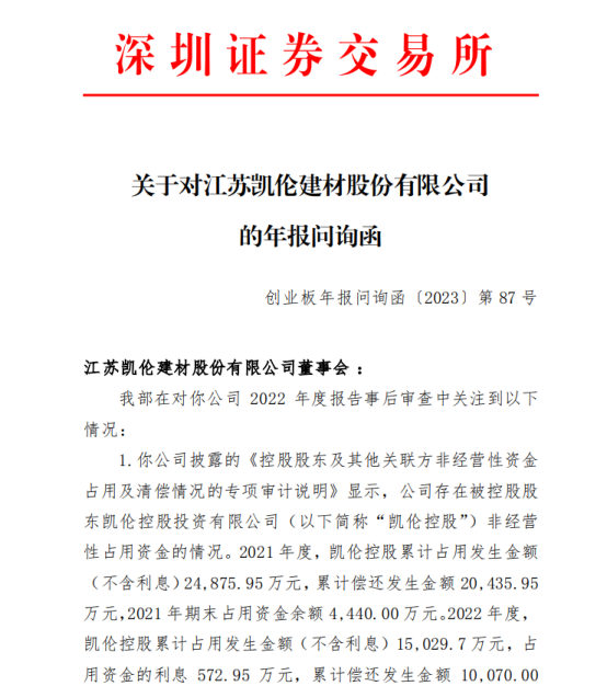 資金占用被追問！凱倫(lun) 股份收年報問詢函，7大問題成焦點