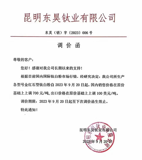 又雙叒叕漲漲漲！鈦白粉紮推漲價(jia) ，集中爆發！