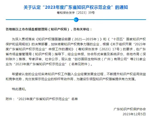 江門製漆被認定為(wei) 2023年度廣東(dong) 省知識產(chan) 權示範企業(ye) 