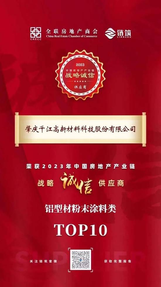 Rivers千江粉末塗料榮獲“2023年中國房地產(chan) 產(chan) 業(ye) 鏈戰略誠信供應商”！