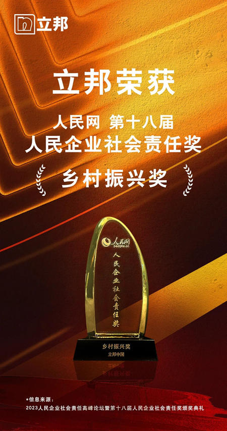 立邦榮獲第十八屆人民企業(ye) 社會(hui) 責任獎“鄉(xiang) 村振興(xing) 獎”！