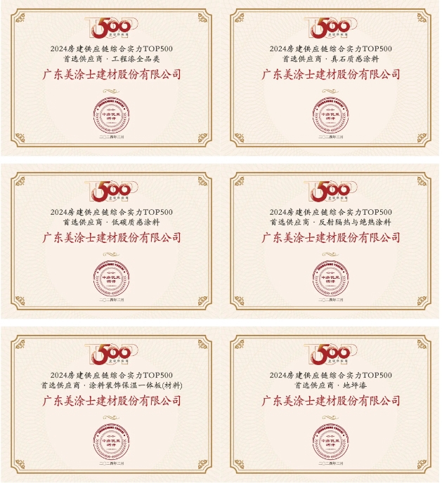 美塗士連續十年蟬聯500強首選供應商品牌