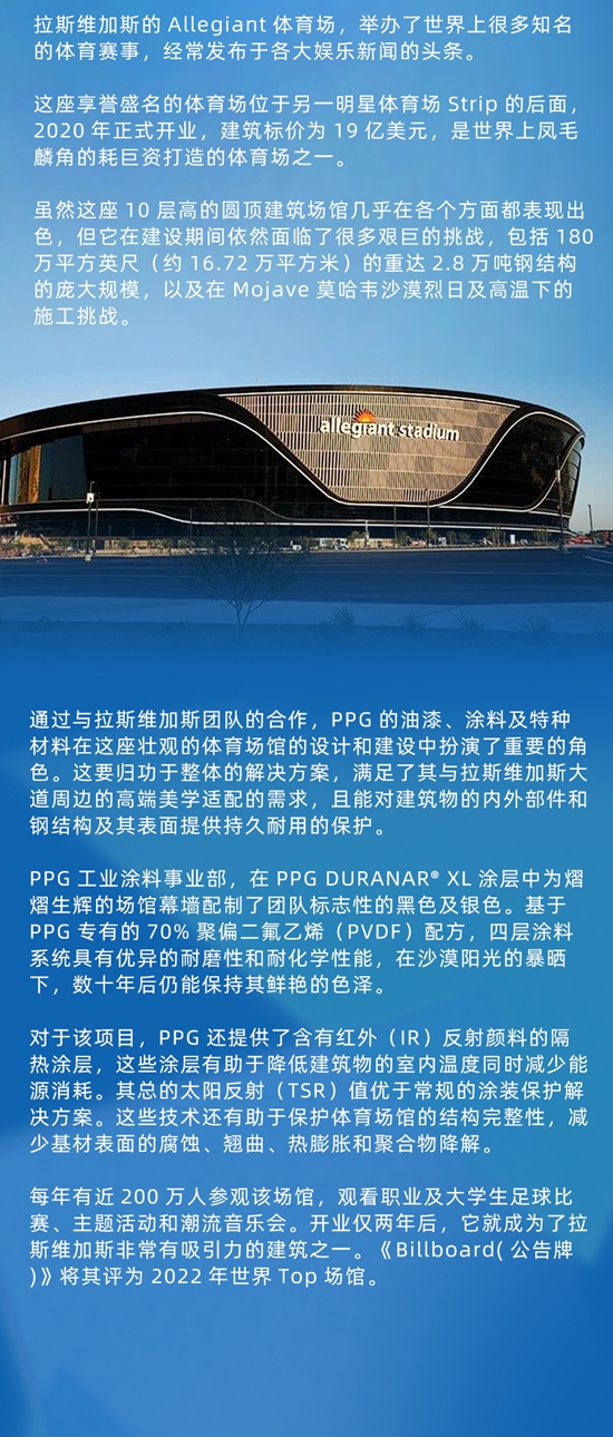 PPG隔熱塗料助力拉斯維加斯Allegiant體(ti) 育場，增強保護，持久耐用