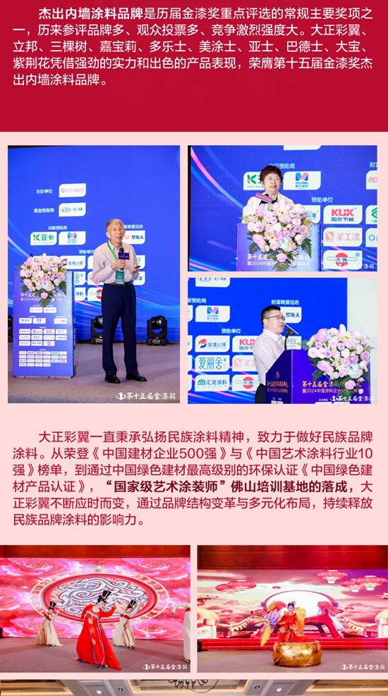 大正彩翼榮獲第十五屆“傑出內(nei) 牆塗料品牌”殊榮