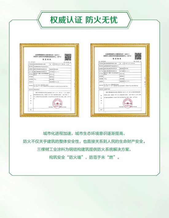 三棵樹綠盾鋼結構防火塗料構築安全“防火牆”