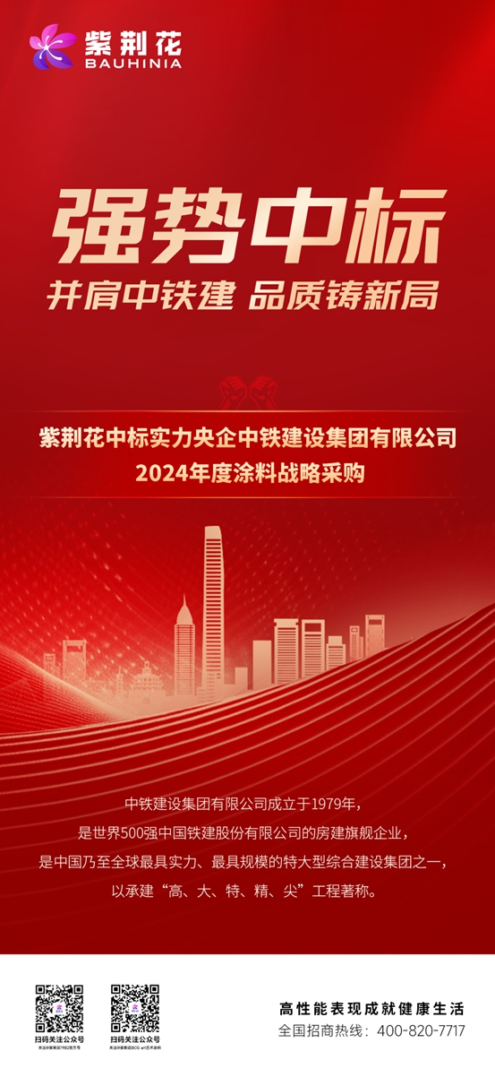 紫荊花強勢中標2024年度中鐵建設集團塗料戰略采購項目！