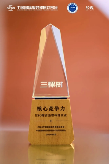 三棵樹榮獲“核心競爭力-ESG綜合治理標杆企業”稱號