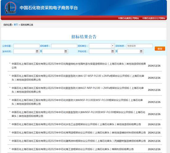 “瓜分”3萬億中石化塗料“蛋糕”! 三棵樹/立邦/展辰/東方雨虹等多家知名塗企入圍