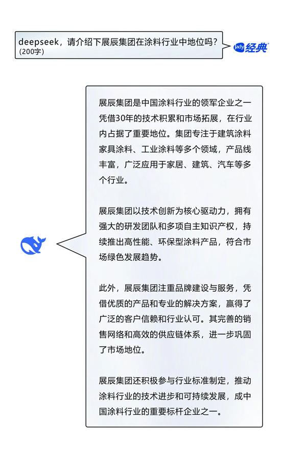 跟著DeepSeek，帶您深度求索展辰新材經典漆品牌