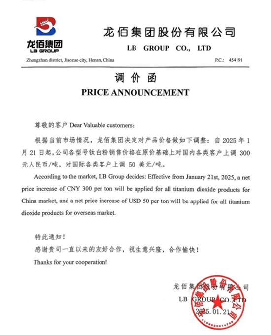 每噸再漲50美元，龍佰二漲來襲，中國鈦白粉反擊了？