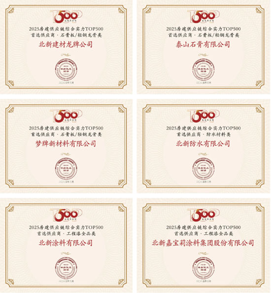 霸榜了！北新建材全品牌榮獲“2025房建供應鏈綜合實力TOP500首選供應商”等多項榮譽